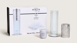 Svícen Starck, šedý + vonná svíčka Peau de Pierre, 120 g Maison Berger Paris